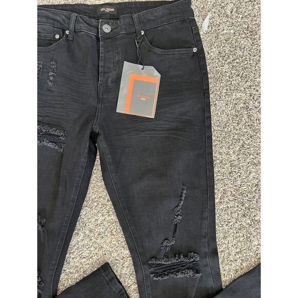 WELL KNOWN Dean Street Jeans Men Jet Black SZ 34 Stretch Distressed MSRP $200 - Picture 7 of 12